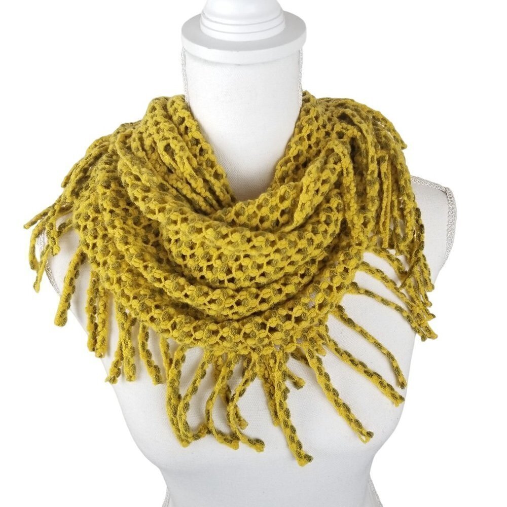 LIB Magic Scarf Mustard yellow Infinity Fringe Neck New York Boho Festival - Picture 2 of 5